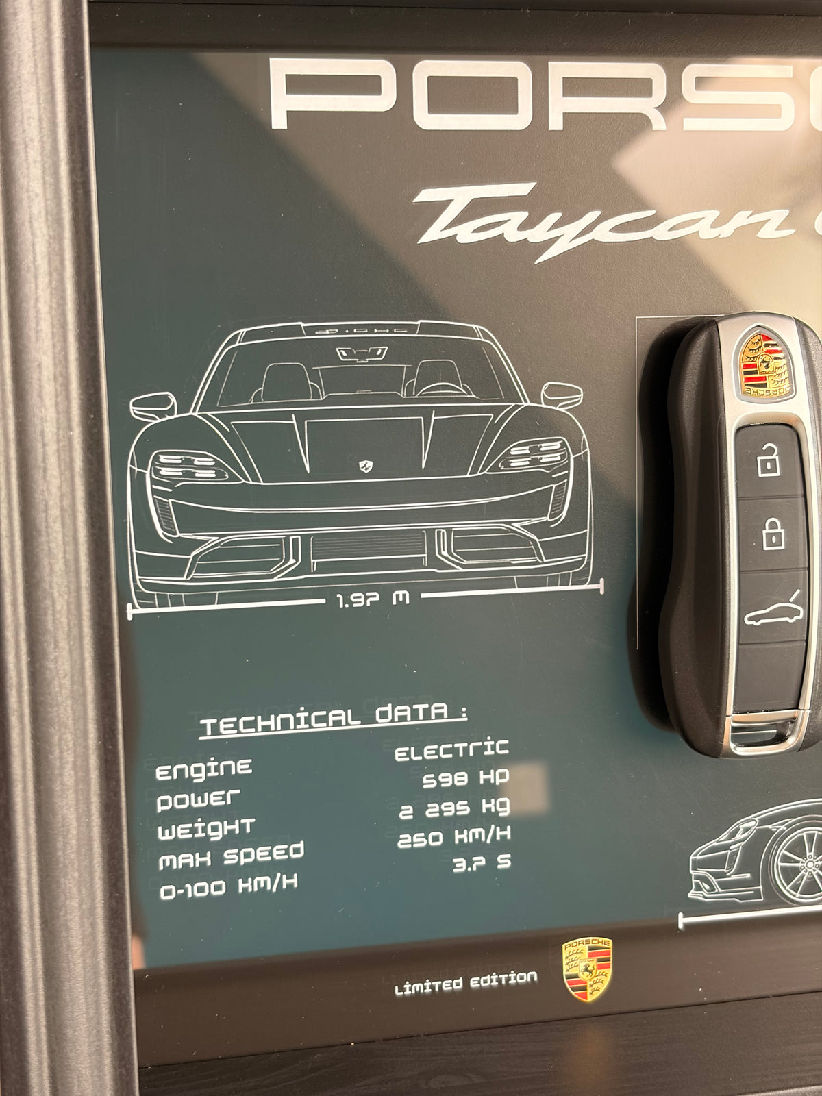 Cadre avec clé décorative de Porsche Taycan GTS