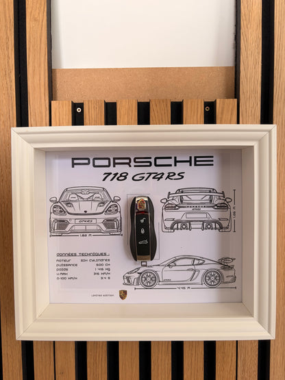 Cadre avec clé décorative de Porsche 718 GT4 RS