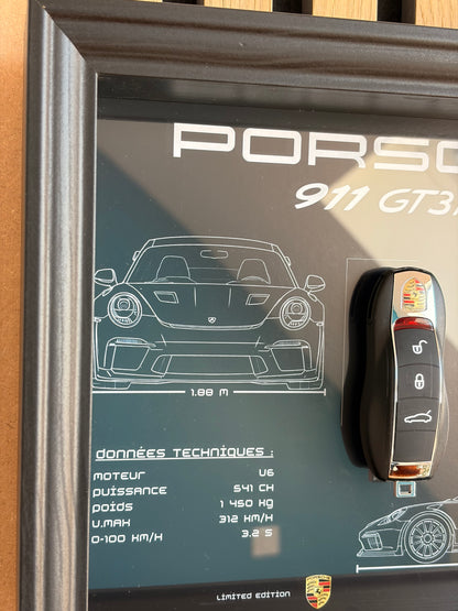 Cadre avec clé décorative de Porsche 911 GT3 RS