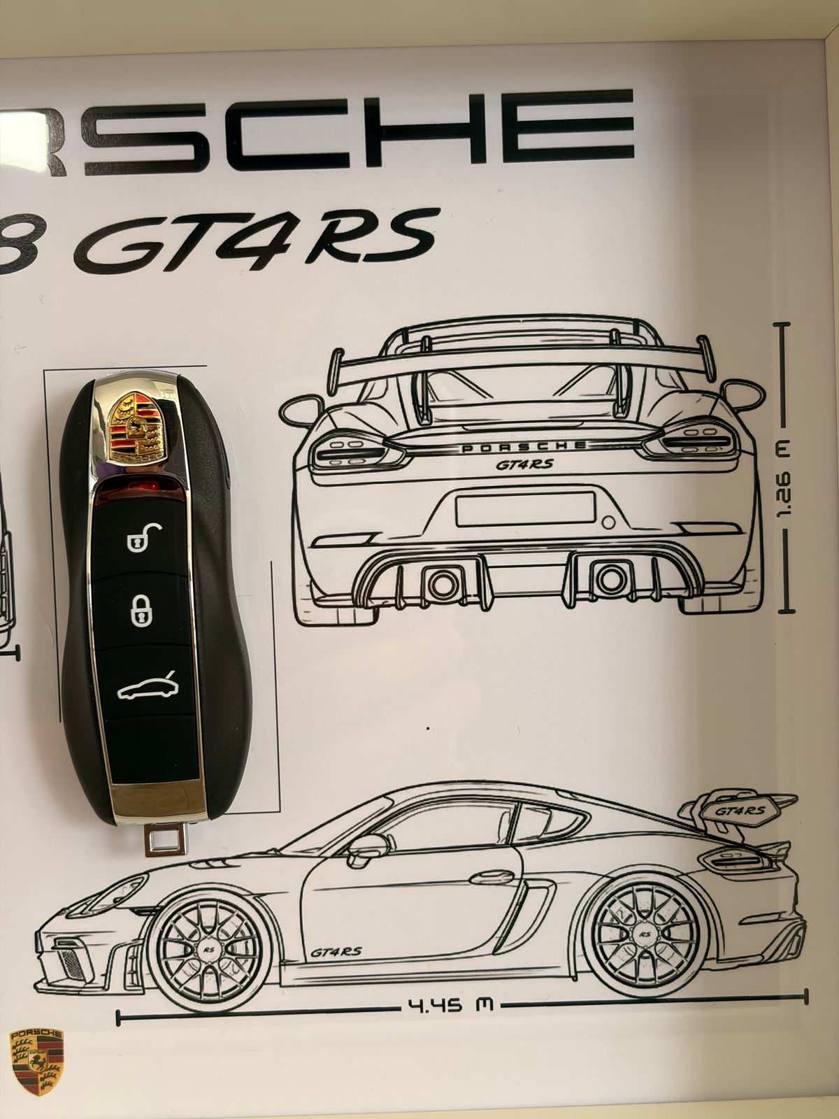 Cadre avec clé décorative de Porsche 718 GT4 RS