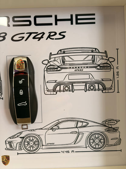 Cadre avec clé décorative de Porsche 718 GT4 RS