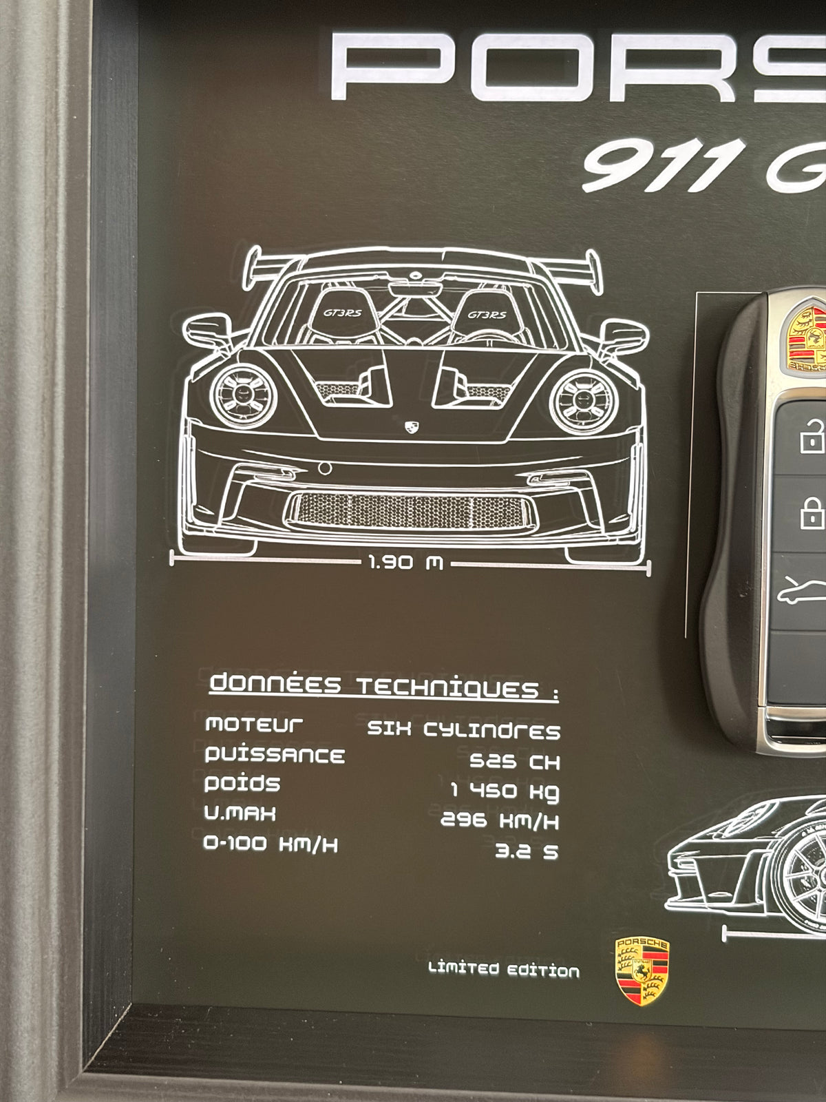 Cadre avec clé décorative de Porsche 911 GT3 RS