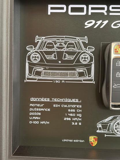 Cadre avec clé décorative de Porsche 911 GT3 RS