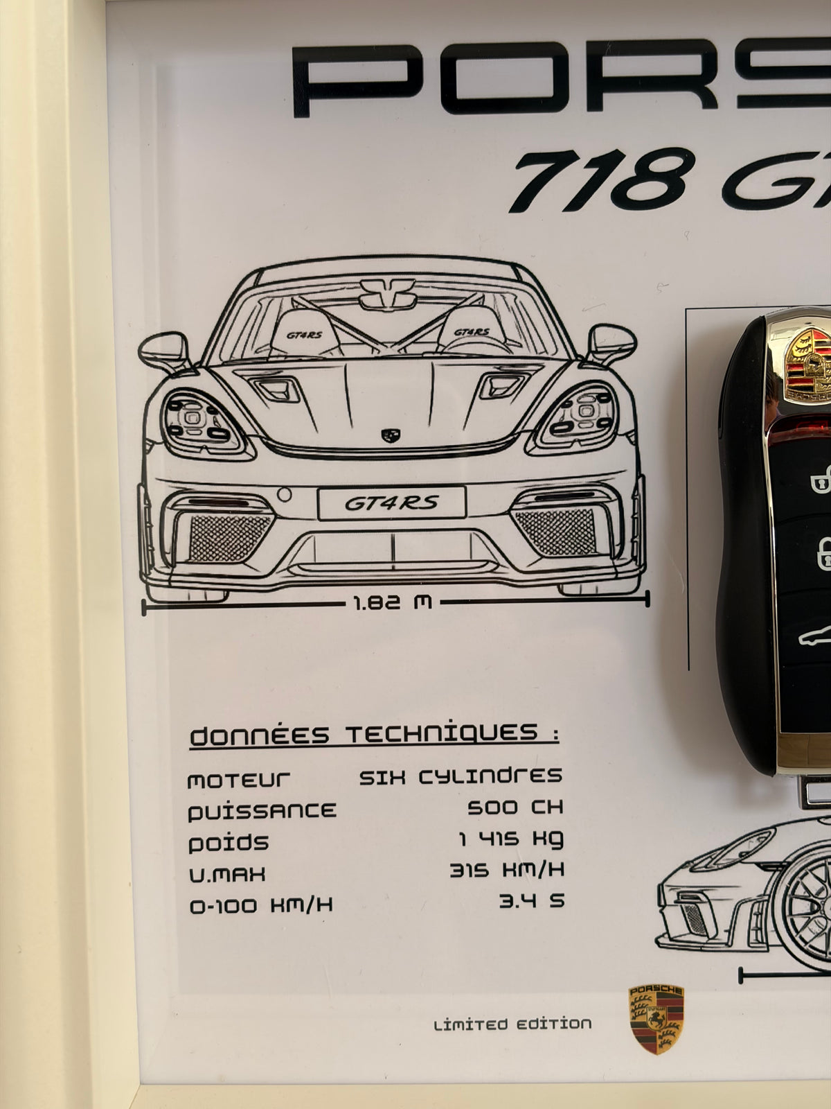 Cadre avec clé décorative de Porsche 718 GT4 RS