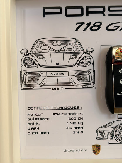 Cadre avec clé décorative de Porsche 718 GT4 RS