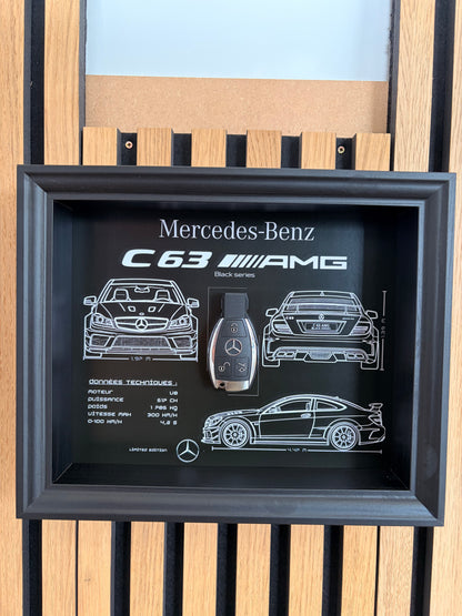 Cadre avec Clé Décorative de Mercedes c63 ami black séries
