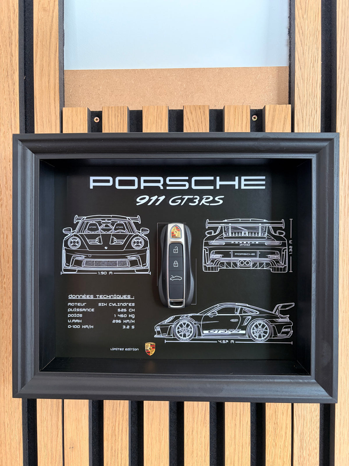 Cadre avec clé décorative de Porsche 911 GT3 RS