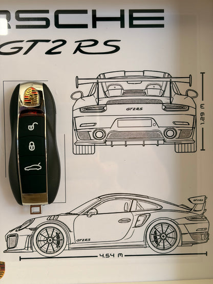 Cadre avec clé décorative de Porsche 911 GT2 RS