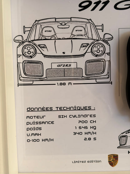 Cadre avec clé décorative de Porsche 911 GT2 RS