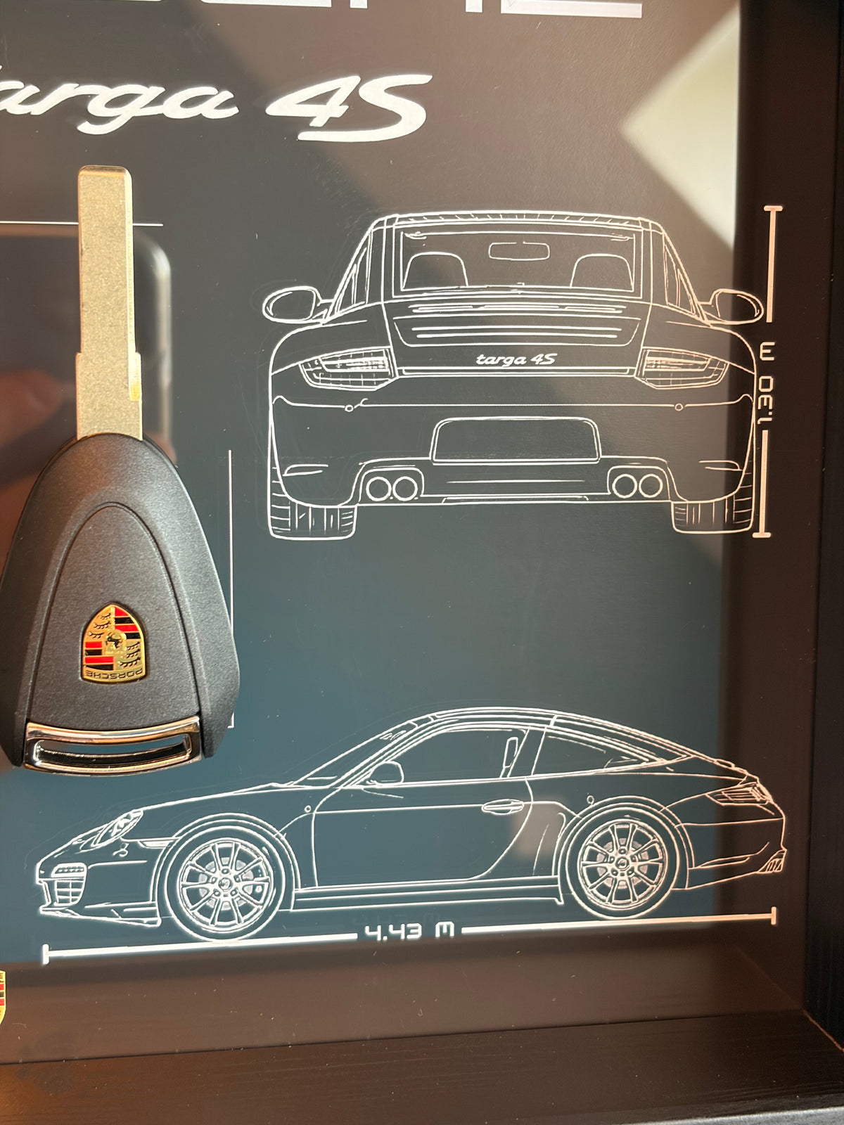 Cadre avec clé décorative de Porsche 997 Targa 4S