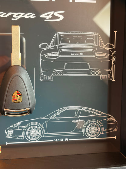 Cadre avec clé décorative de Porsche 997 Targa 4S