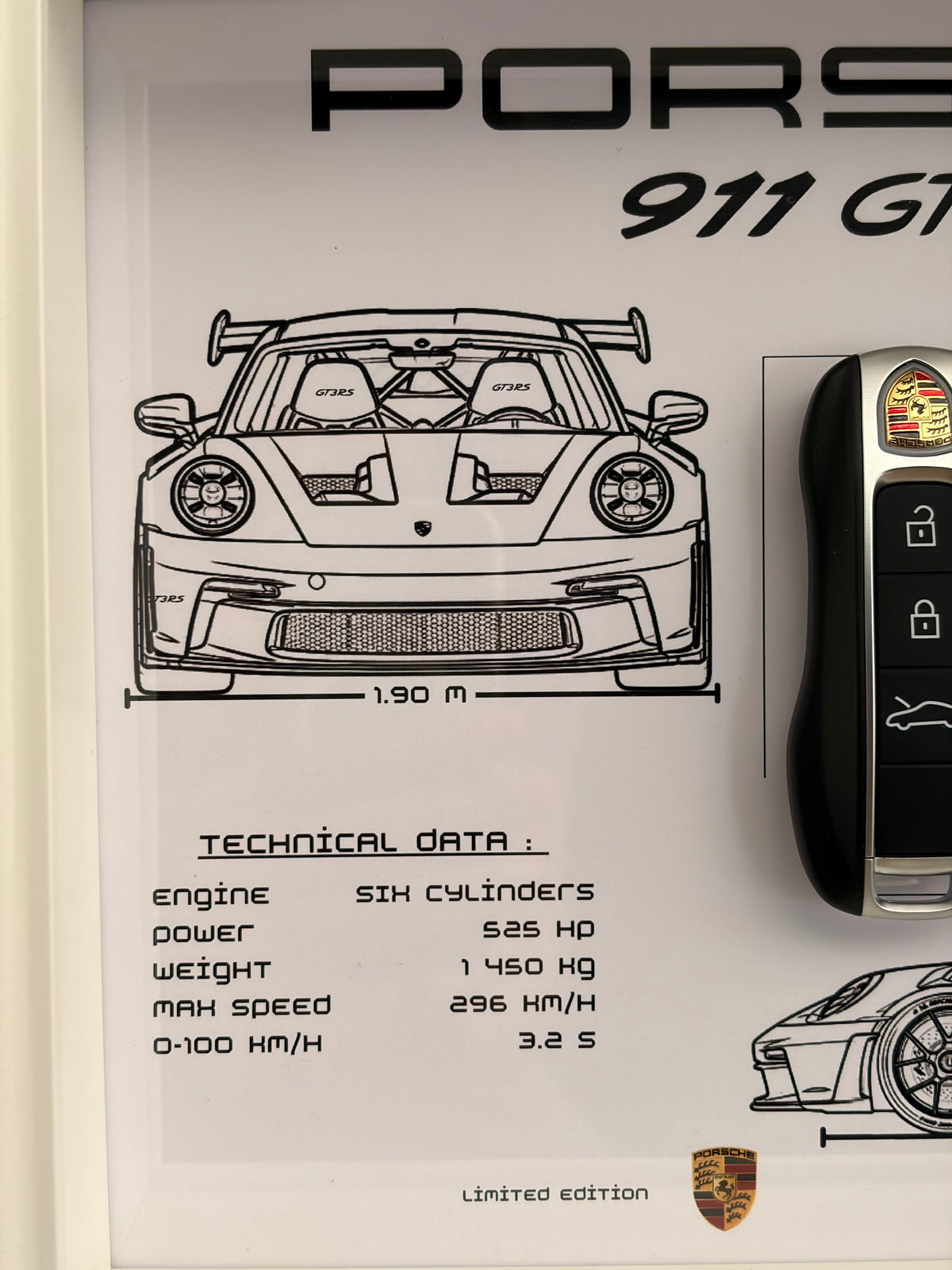 Cadre avec clé décorative de Porsche 911 GT3 RS
