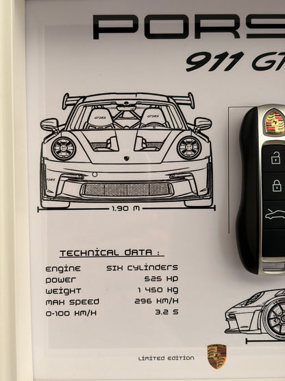 Cadre avec clé décorative de Porsche 911 GT3 RS
