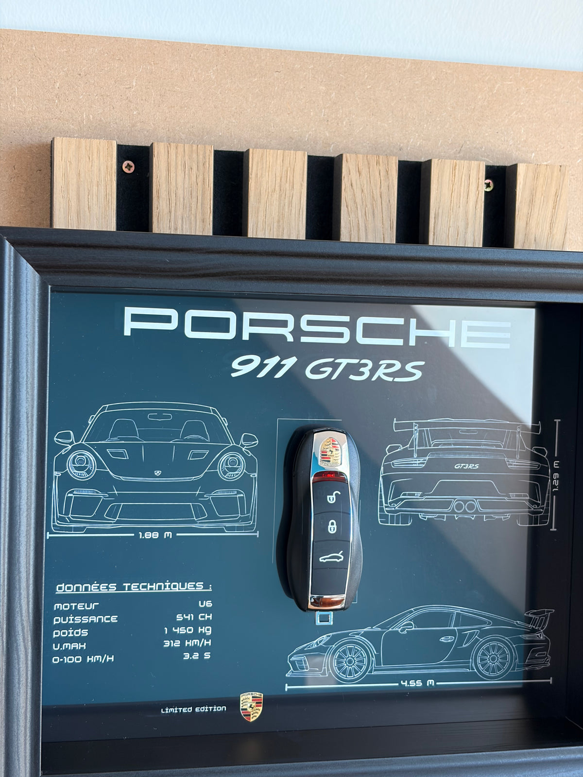 Cadre avec clé décorative de Porsche 911 GT3 RS