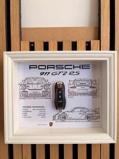 Cadre avec clé décorative de Porsche 911 GT2 RS