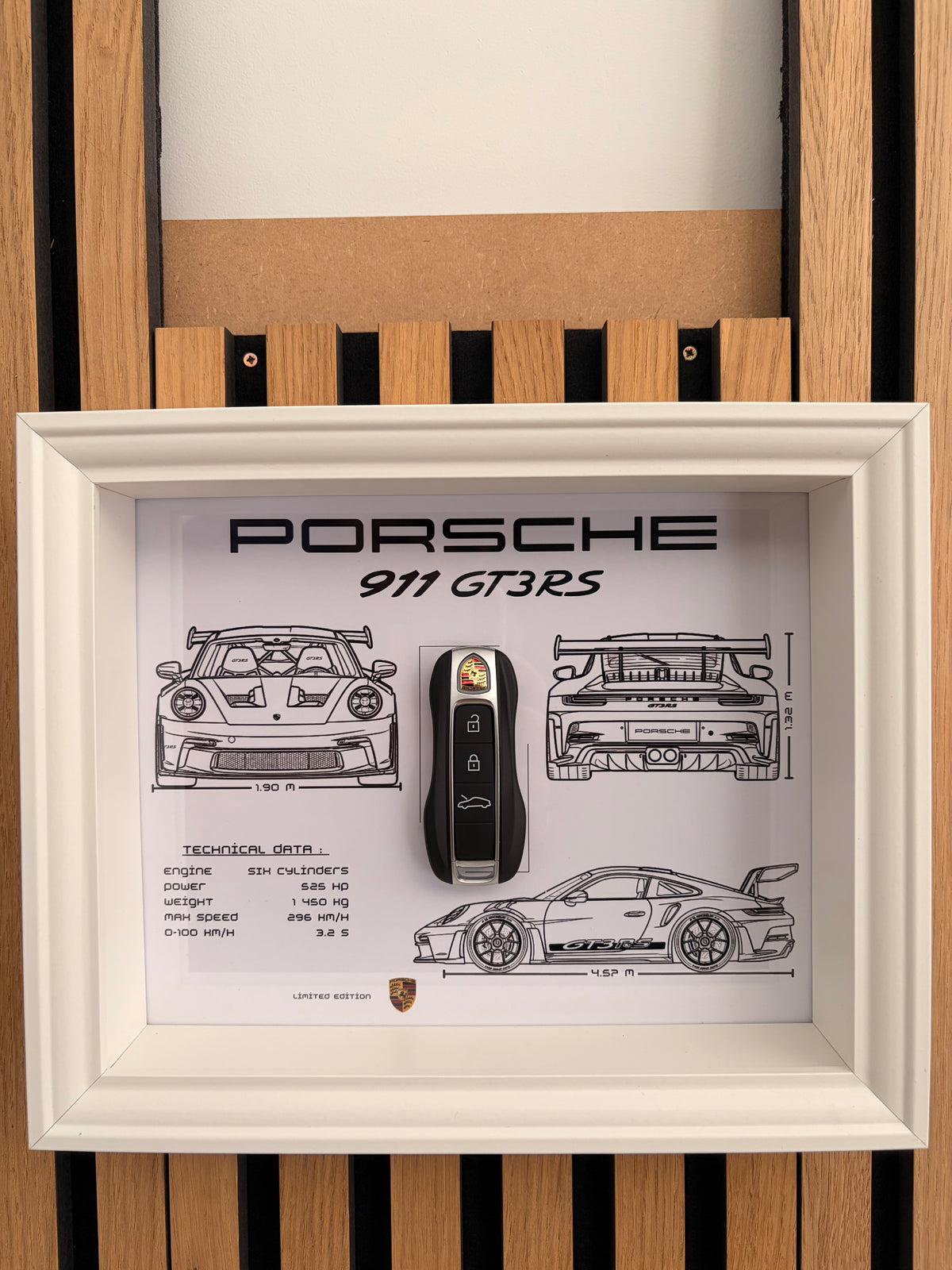 Cadre avec clé décorative de Porsche 911 GT3 RS