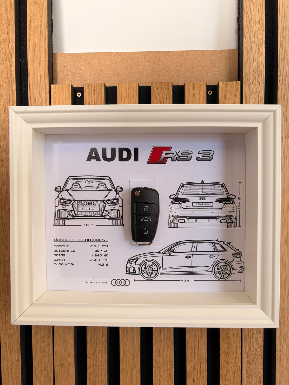 Cadre avec clé décorative de Audi RS3 8v2 BLANC