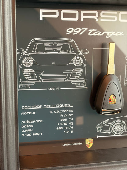 Cadre avec clé décorative de Porsche 997 Targa 4S