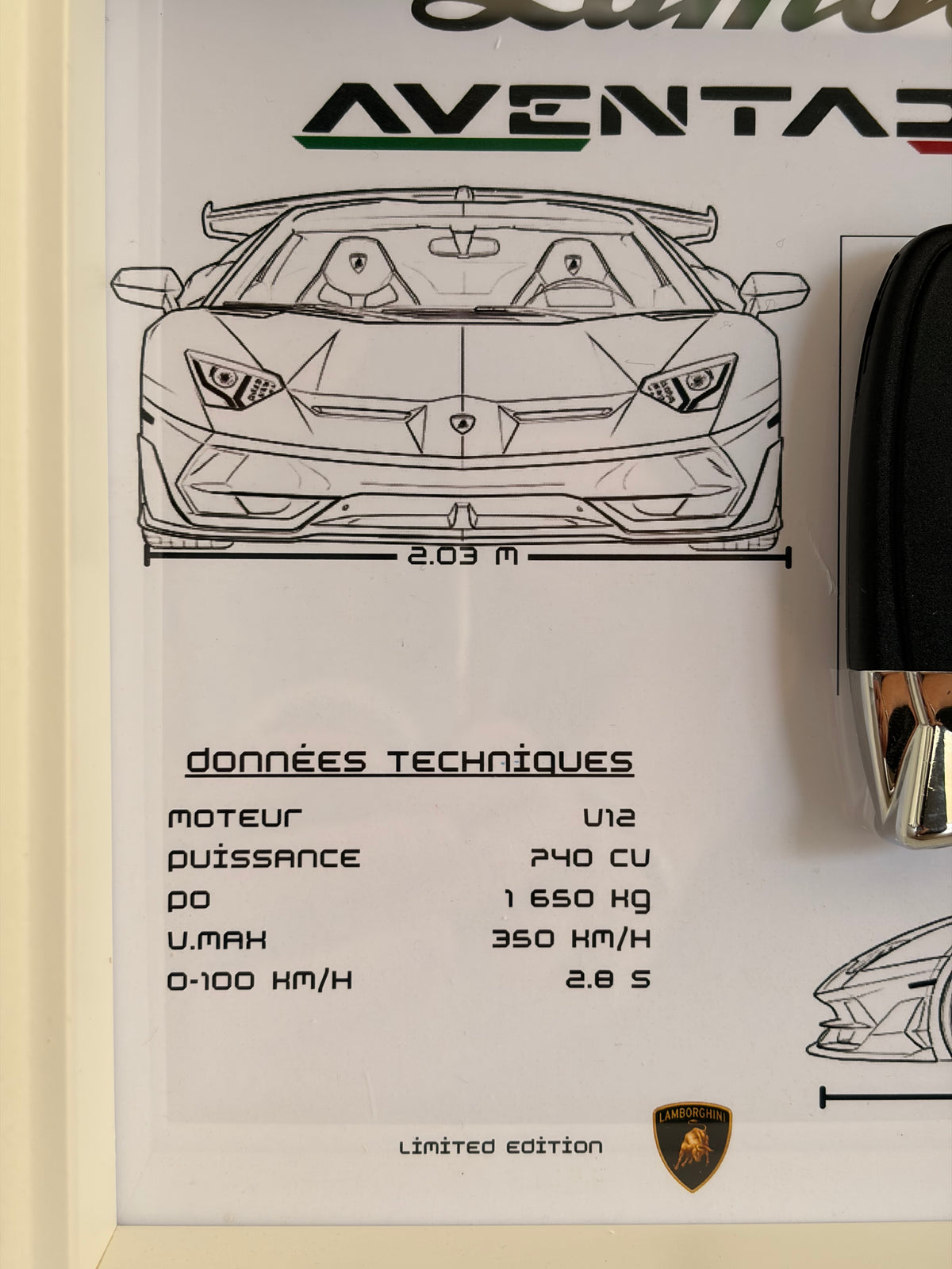 Cadre avec clé décorative de Lamborghini Aventador SVJ