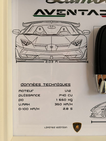 Cadre avec clé décorative de Lamborghini Aventador SVJ