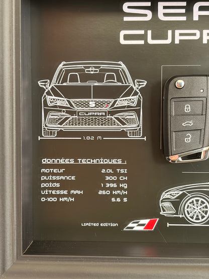 Cadre avec clé décorative de Seat Leon Cupra