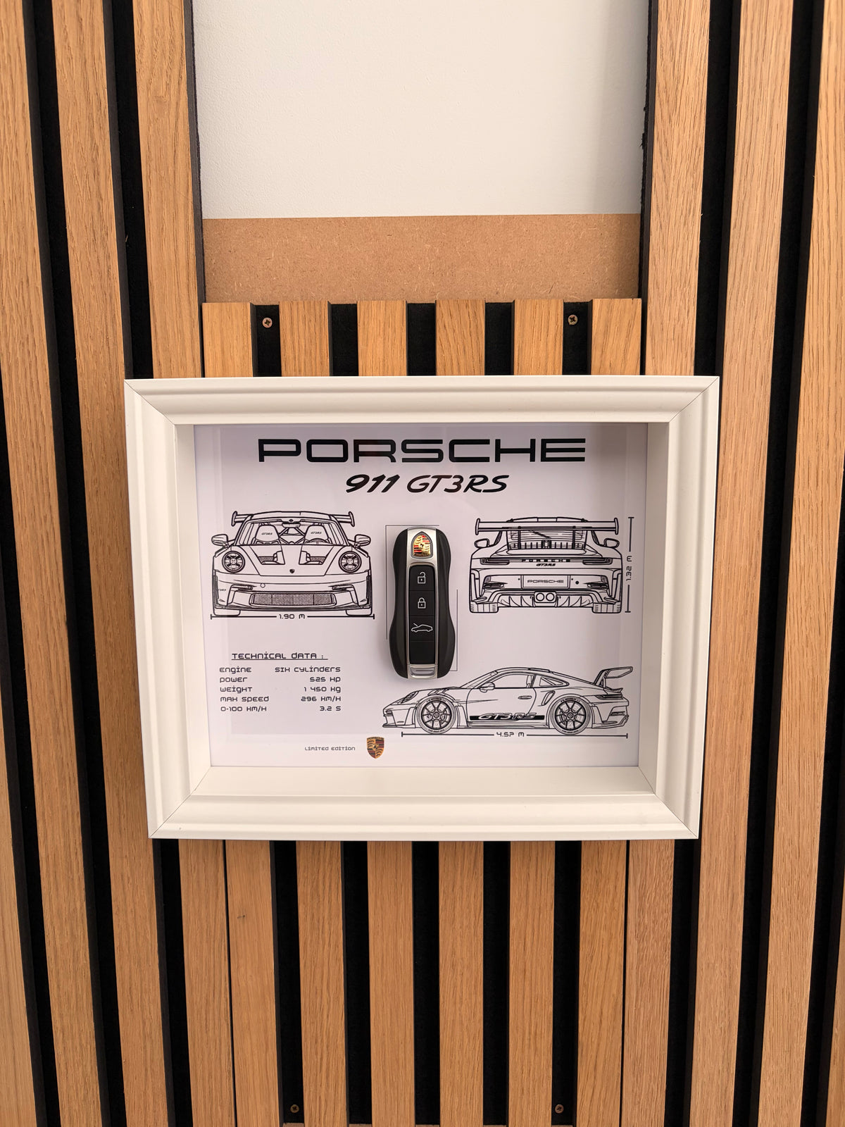 Cadre avec clé décorative de Porsche 911 GT3 RS