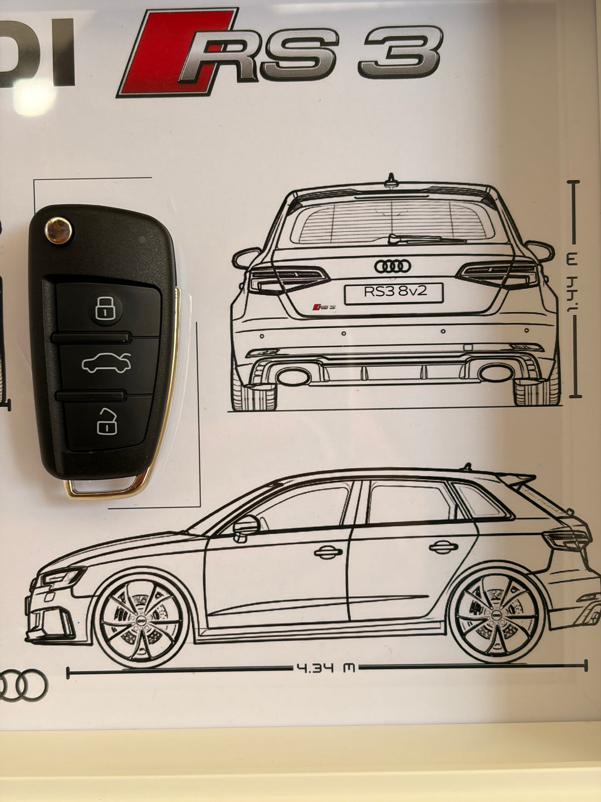 Cadre avec clé décorative de Audi RS3 8v2 BLANC