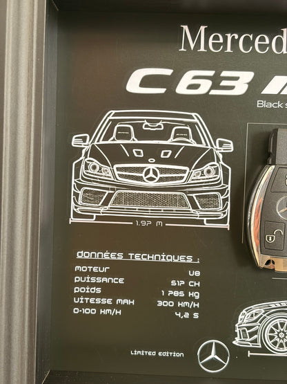 Cadre avec Clé Décorative de Mercedes c63 ami black séries