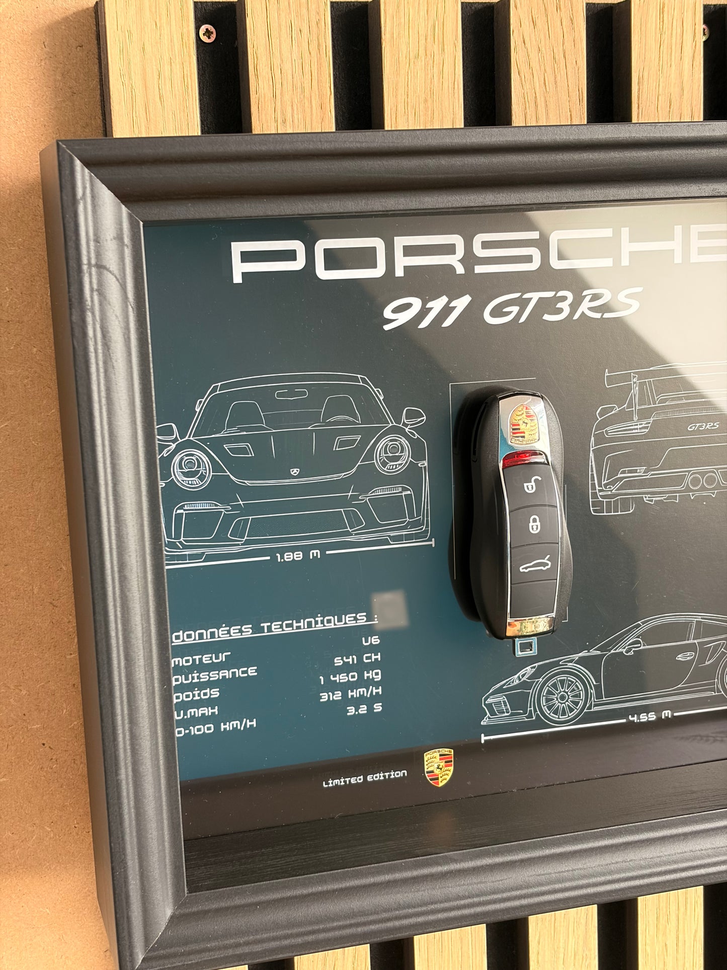 Cadre avec clé décorative de Porsche 911 GT3 RS