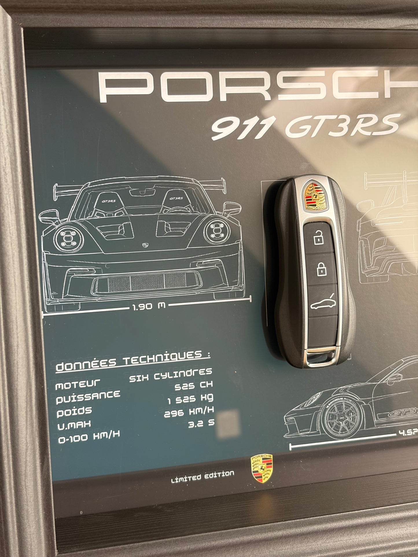 Cadre avec clé décorative de Porsche 911 GT3 RS